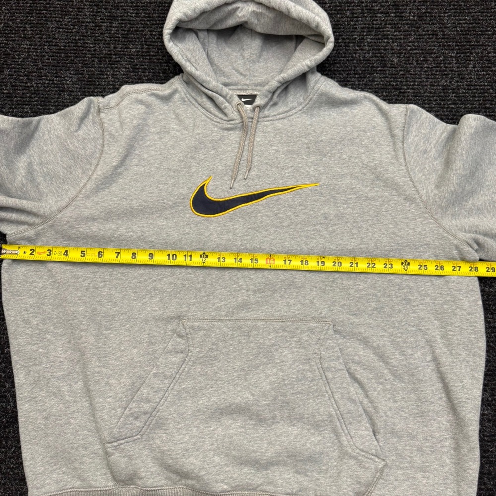 Nike Center Swoosh Hoodie Mens XXL Heather Gray Navy Yellow Embroidered Pullover - Picture 2 of 12